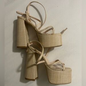 Strappy Platform Block Heel Sandals in Natural